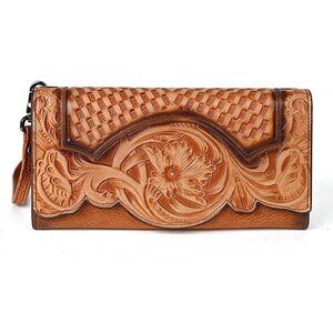 Women's Brown Genuine Leather Snap Wallets Vintage Purse Organizer Clutch